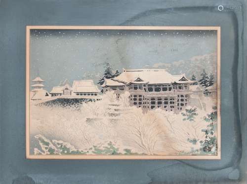 日本木版畫 WOOD BLOCK PRINT OF A TEMPLE