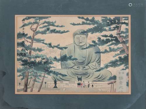 日本木版畫 WOODBLOCK PRINT OF KOTOKU-IN BUDDHA VISIT