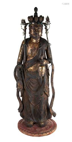 17-18世紀 木鎏金观音立像 WOOD CARVED GILT STANDING GUANYIN; 17TH-18TH