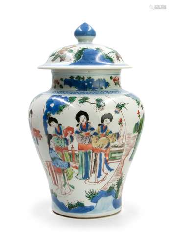 清康熙 青花五彩人物將軍罐 WUCAI FIGURAL GENERAL JAR; KANGXI PERIOD