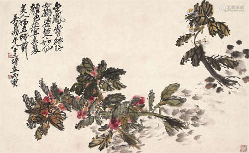 吴昌硕（1844～1927） 金凤花 立轴 设色纸本