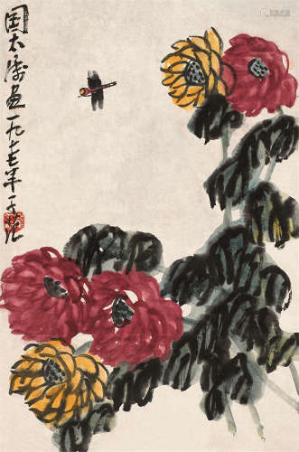 崔子范（1915～2011） 菊花蜻蜓 镜心 设色纸本