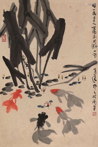 吴作人（1908～1997） 金鱼 镜心 设色纸本