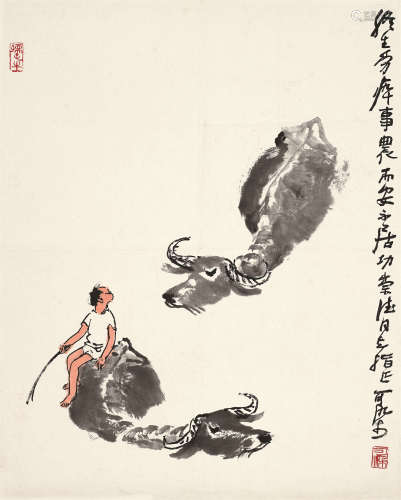 李可染（1907～1989） 浅塘渡牛图 镜心 设色纸本