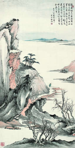 申石伽（1906～2001） 江岸雨清 立轴 设色纸本