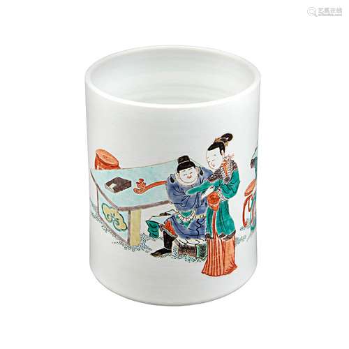 Chinese Famille Verte Enamel Porcelain Brushpot