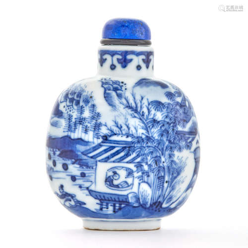 Chinese Blue and White Glazed Porcelain Snuff Bottle