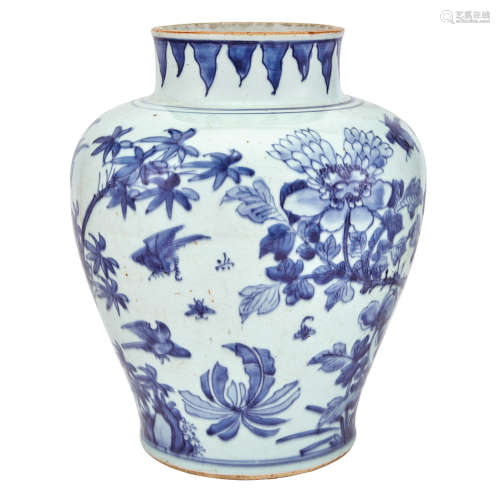 Chinese Blue and White Glazed Porcelain Jar