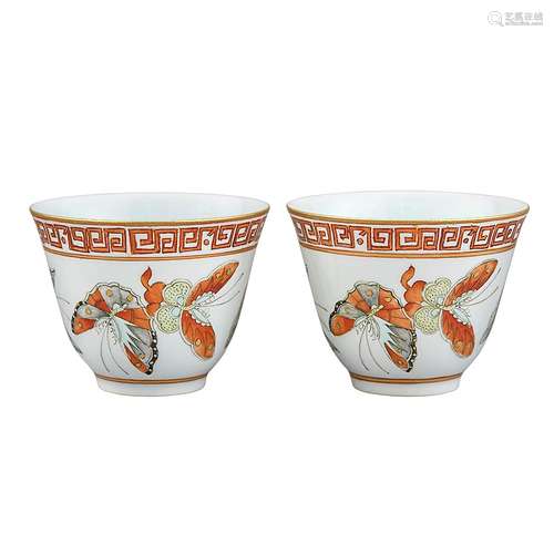 Pair of Chinese Enameled Porcelain Cups