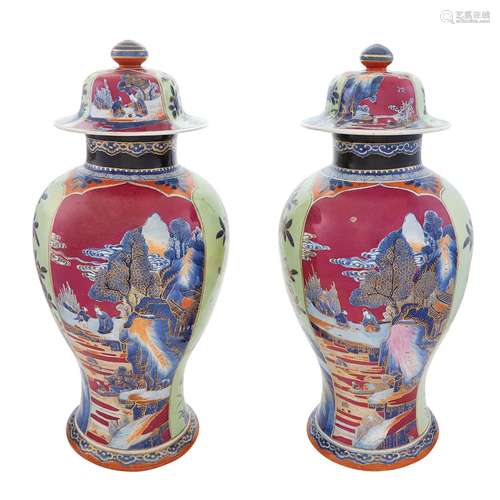 Pair of Unusual Chinese Blue and White Enameled Porcelain Covered Vases