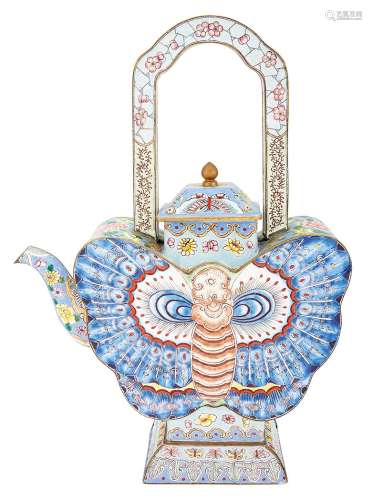 Chinese Cloisonné Enamel Butterfly-Form Teapot