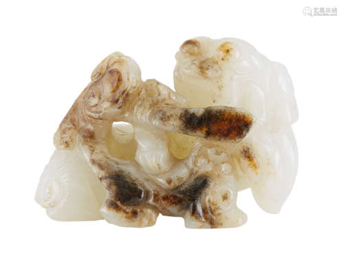 Chinese White Jade Fu Lion and Pup