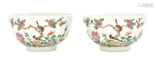 Pair of Chinese Famille Rose Enamel Porcelain Bowls