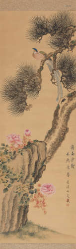 Chinese School  Hanging scroll, pheasant perched on pine