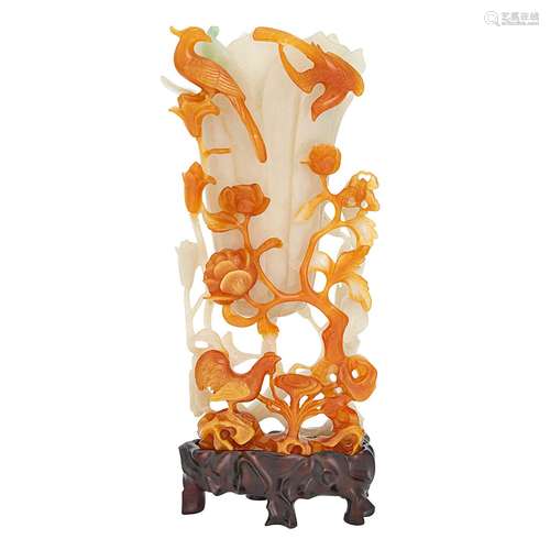 Chinese White and Russet Jade 'Magnolia' Vase