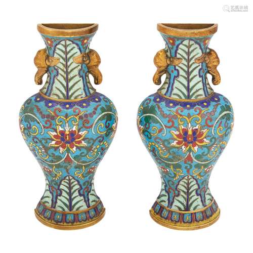 Pair of Chinese Cloisonné Enamel Wall Vases