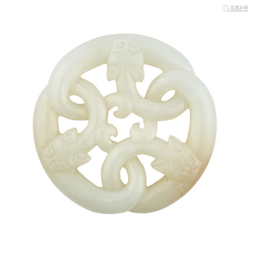 Chinese White Jade Chilong Plaque