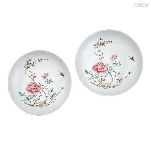 Pair of Chinese Enamel Porcelain Shallow Dishes