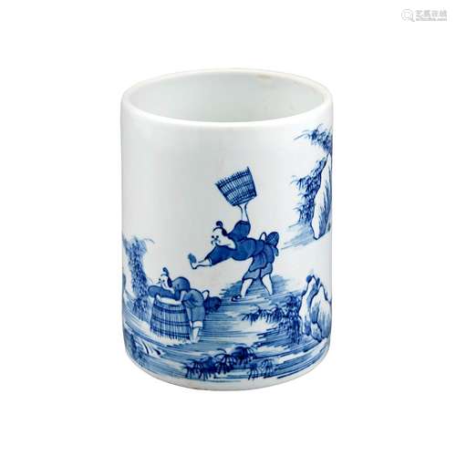 Chinese Blue and White Glazed Porcelain Brushpot