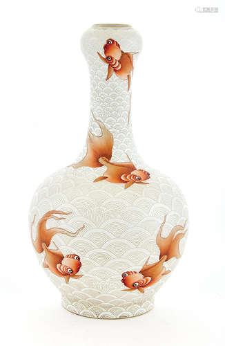 Chinese White Ground and Enamel 'Goldfish' Decorated Porcelain Vase