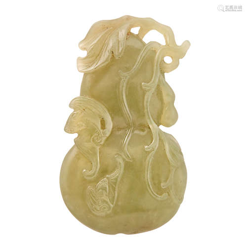 Chinese Green Jade Double-Gourd Pendant