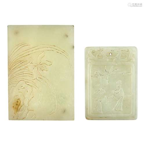 Two Chinese Celadon Jade Plaques