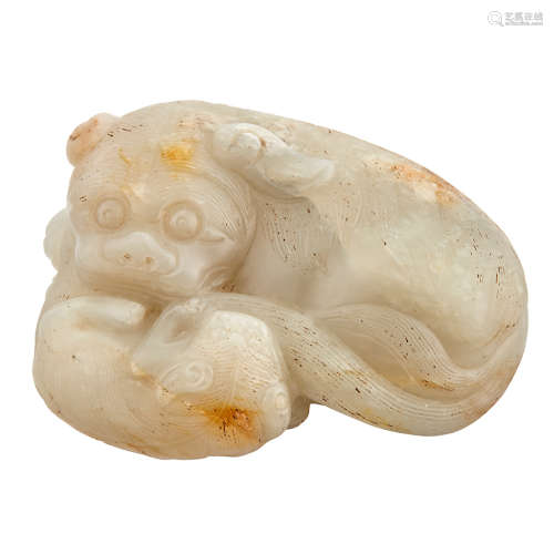 Chinese White and Russet Jade Qilin Group