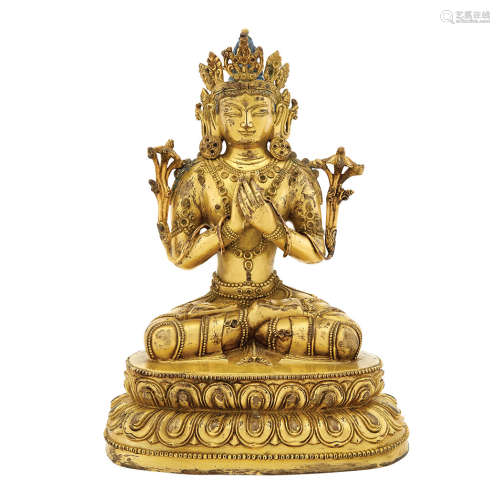Sino-Tibetan Gilt-Bronze Figure of Manjusri