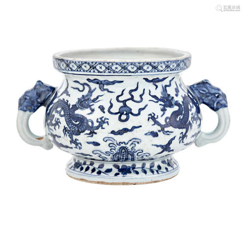 Chinese Blue and White Glazed Porcelain Censer