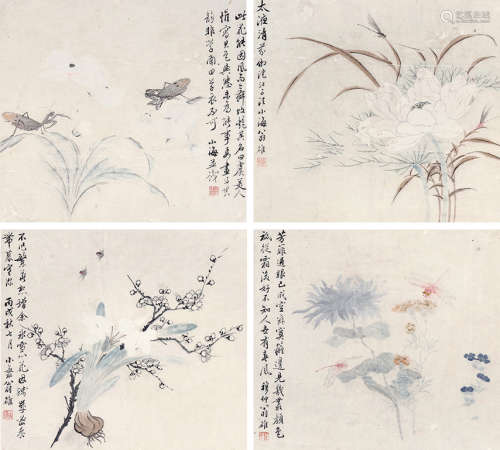 翁雒（1790～1849） 花卉草虫 镜片 设色纸本