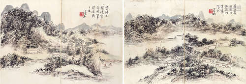 黄宾虹（1865～1955） 山水 （二帧） 镜片 设色纸本