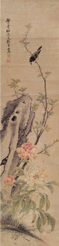 张熊（1803～1886） 栖禽 立轴 设色纸本