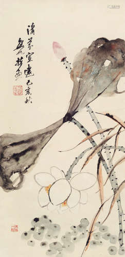 李钟豫（1859～1891） 荷花 立轴 设色纸本