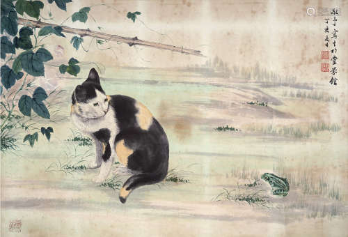 赵敬予（1902～1993） 猫 镜片 设色纸本