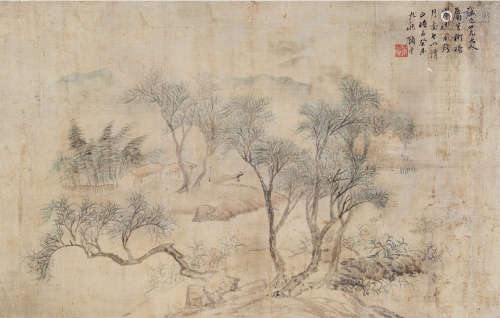 顾沄（1835～1896） 溪山钓艇 镜片 水墨绢本