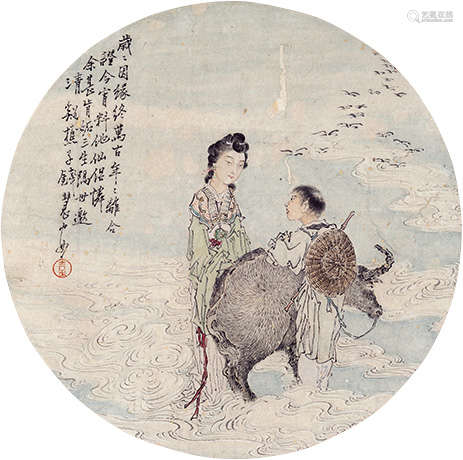 钱慧安（1833～1911） 牛郎织女 镜片 设色纸本