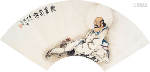 钱化佛（1884～1964） 无量寿佛 扇片 设色纸本