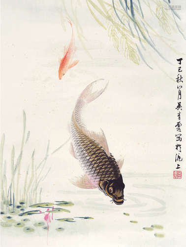 吴青霞（1910～2008） 鱼 镜片 设色纸本