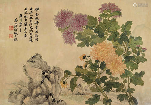 钱维城（1720～1772） 菊石图 镜片 设色纸本