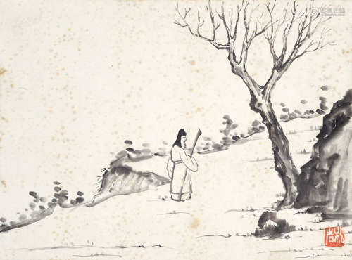钱松嵒（1899～1985） 高士 镜片 水墨纸本