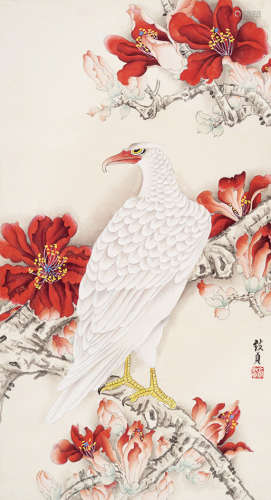 俞致贞（1915～1995） 白鹰 镜片 设色纸本