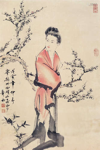 萧和（b.1948） 梅花仕女 立轴 设色纸本