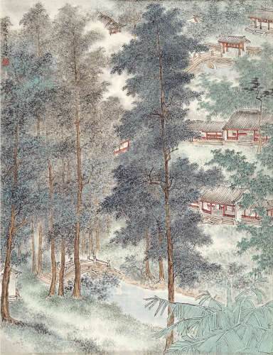 张晋（1907～1988） 山居图 镜片 设色纸本