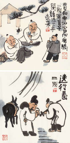 刘二刚（b.1947） 人物故事 （二帧） 镜片 设色纸本