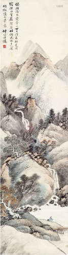 汪琨（1877～1946） 溪山垂钓 立轴 设色纸本