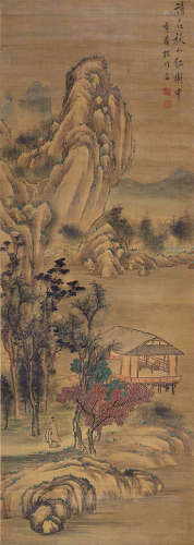 罗牧（1623～？） 诗在秋山红树中 立轴 设色绢本