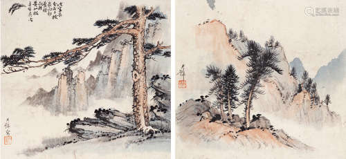 黄君璧（1898～1991） 山水草稿 （二件） 镜片 设色纸本