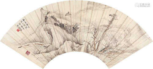 王同愈（1856～1941） 摹古山水 扇片 设色笺本
