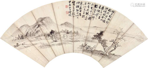 陆恢（1851～1920） 仿古山水 扇片 水墨纸本