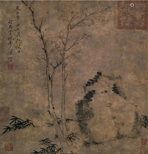 倪瓒（1301～1374） 疏林图 镜片 水墨纸本